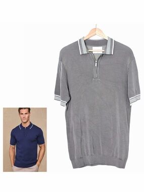 RAITH Henry Zip Short Sleeve Polo in Gray Size Large